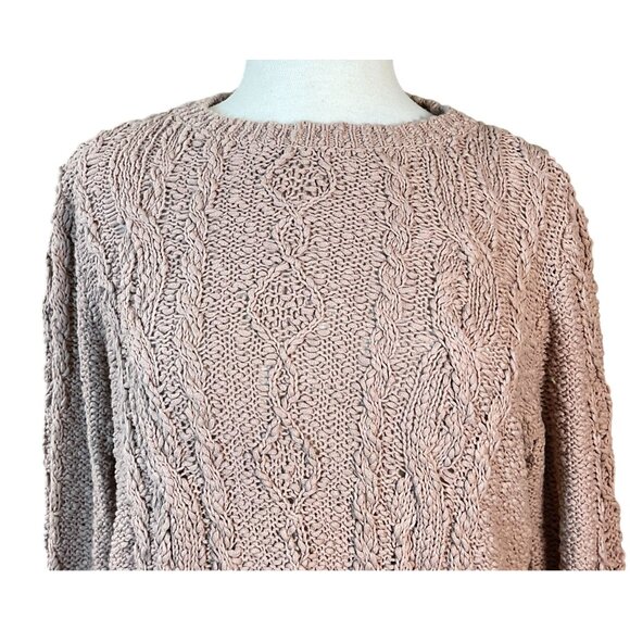 J Jill Long Sleeve Chunky Cable Knit Chablis Mauve Pullover Sweater Large - Picture 2 of 8